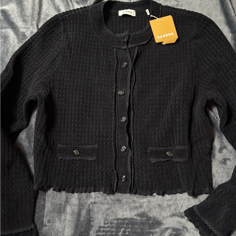 Sandro Black Textured Cardigan - Picture 2 of 13
